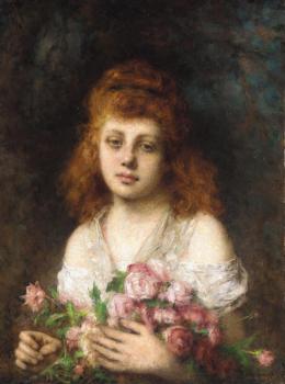 阿列尅謝 阿列維奇 哈拉莫夫 Auburn haired Beauty with Bouquet of Roses